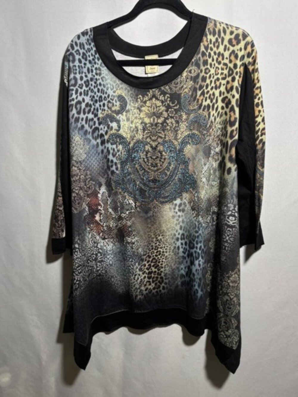Jess & Jane Y2K Top Studded Shark Bite Hem‎ Womens XL Animal Print USA Made